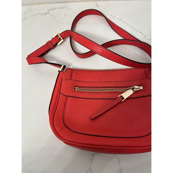 Michael Kors Small Pebbled Leather Cross Body Handbag Bright Red - Picture 1 of 5
